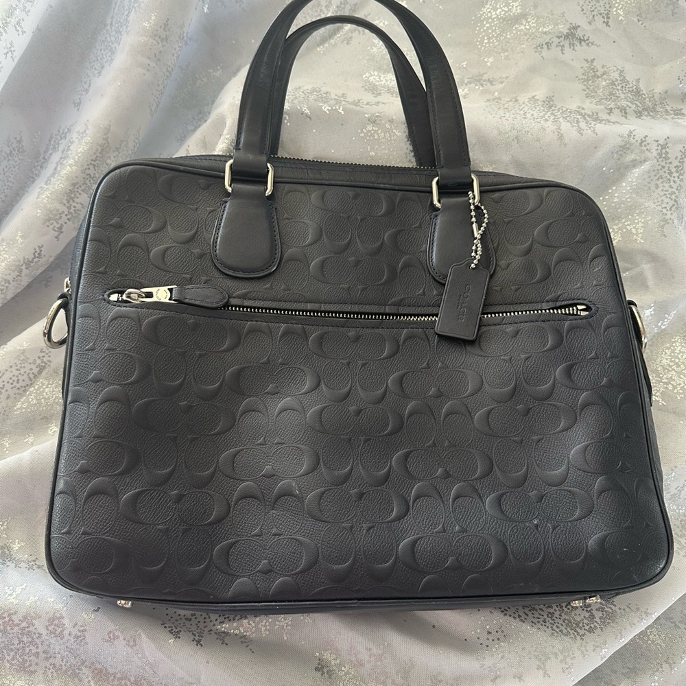 Coach Dark Blue Coated Canvas Hudson Slim Laptop Bag
